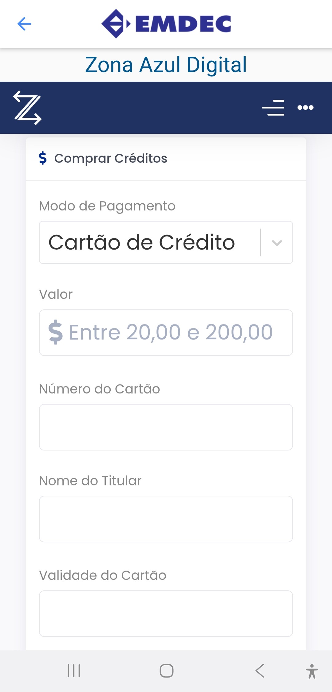 Compra dos créditos